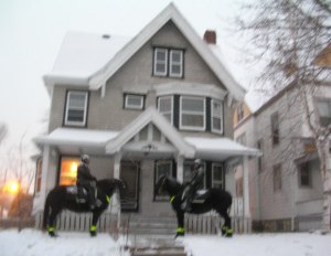 My former house, with two police horses. 