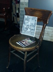 a chair with a program on it